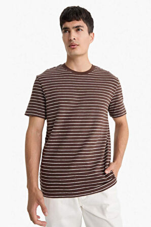 Regular Fit Bisiklet Yaka Çizgili Kısa Kollu Tişört