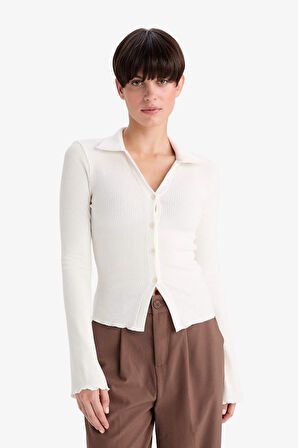 Fitted Polo Yaka Fitilli Kaşkorse Hırka