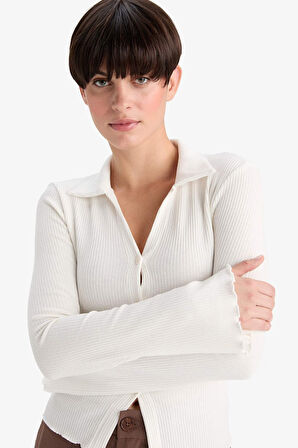 Fitted Polo Yaka Fitilli Kaşkorse Hırka