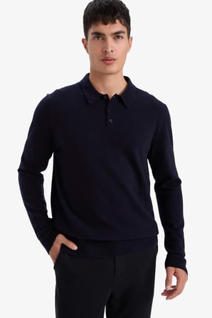 DeFacto %100 Yün Standart Fit Polo Yaka Kazak F3121AX25WNNV86