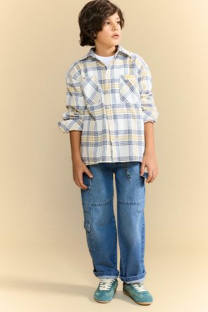 DeFacto Oversize Geniş Kalıp Kareli Flanel Uzun Kollu Gömlek Erkek Çocuk G6172A826SPYL502