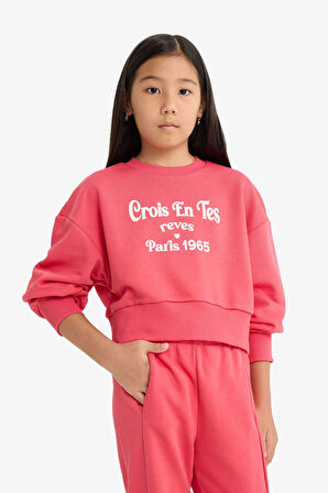 Kız Çocuk 2'li Takım Baskılı Sweatshirt Eşofman Altı