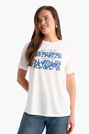 DeFacto Regular Fit Bisiklet Yaka Baskılı Kısa Kollu Tişört F4843AX25SMER105