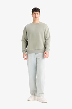 Relax Fit Bisiklet Yaka Kalın İçi Yumuşak Tüylü Basic Düz Sweatshirt