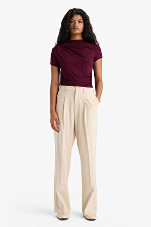 Wide Leg Fermuarlı Yüksek Bel Standart Boy Pantolon