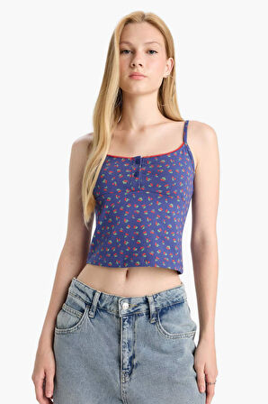 Coool Fitted Meyve Desenli Düğmeli Yaka Atlet