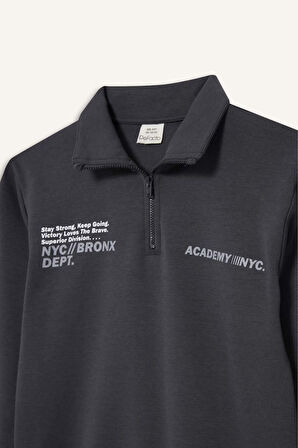 Erkek Çocuk 2'li Takım Baskılı Yarım Fermuarlı Sweatshirt Eşofman Altı 