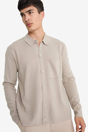 Standart Fit Polo Yaka Düğmeli Ön Cep Detaylı Triko Hırka