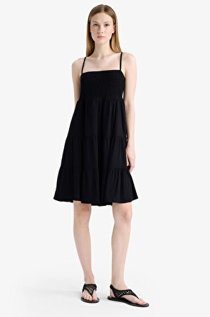 Coool Askılı Krinkıl Kumaş Mini Elbise