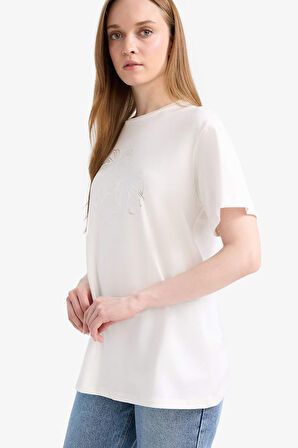 DeFacto Regular Fit Bisiklet Yaka Baskılı Kısa Kollu Tunik F5124AX25SMER105