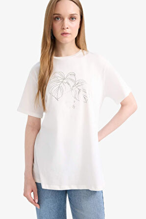 DeFacto Regular Fit Bisiklet Yaka Baskılı Kısa Kollu Tunik F5124AX25SMER105