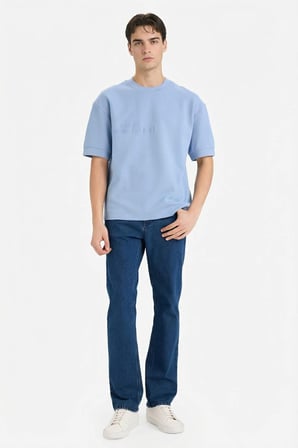 DeFacto Pamuklu Nefes Alabilen Loose Fit Baskılı Tişört F8129AX26SPBE302