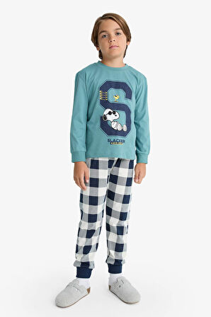 Erkek Çocuk Snoopy Pijama Takımı Uzun Kollu Üst Uzun Alt