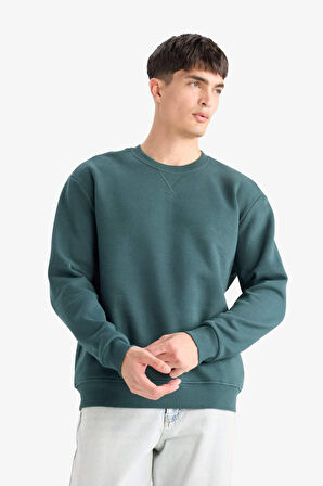 Regular Fit Bisiklet Yaka Basic Düz Kalın Sweatshirt