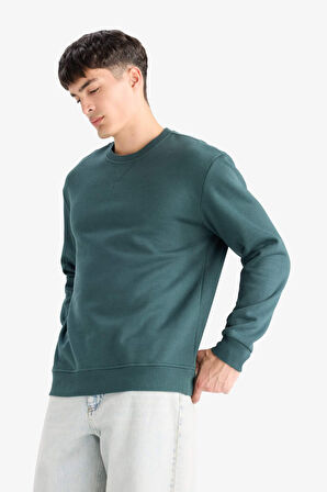 Regular Fit Bisiklet Yaka Basic Düz Kalın Sweatshirt