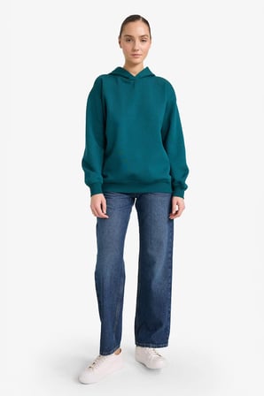 DeFacto Relax Fit Kapüşonlu Basıc Kalın Sweatshirt D9935AX25WNGN246
