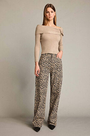 Leopar Desenli Geniş Paça Pantolon