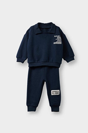 Erkek Bebek 2'li Takım Baskılı Selanik Kumaş Sweatshirt Eşofman Altı