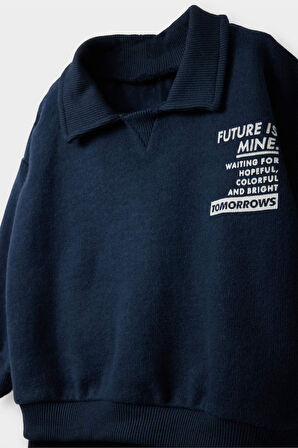 Erkek Bebek 2'li Takım Baskılı Selanik Kumaş Sweatshirt Eşofman Altı