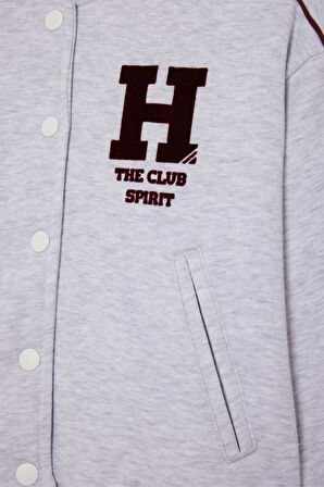 Kız Çocuk Slogan Baskılı Kolej Yaka Bomber Kalın Sweatshirt Kumaşı Hırka