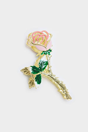 Kadın Pembe Gül Detaylı Mandal Toka