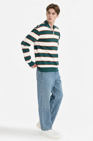 DeFacto Boxy Fit Dik Yaka Yarım Fermuarlı Çizgili Sweatshirt G5021AX25WNGN465