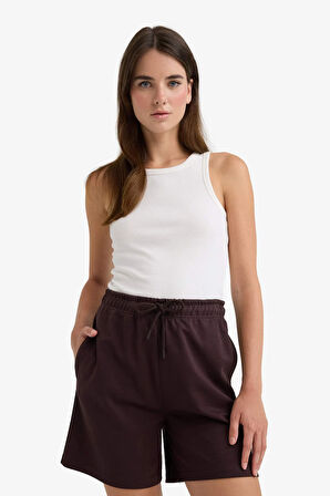 Beli Bağcıklı Basic Düz Bermuda Şort