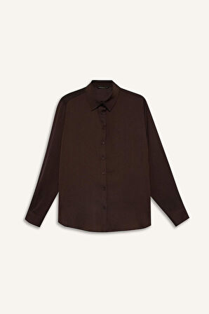 Regular Fit Gömlek Yaka Saten Uzun Kollu Gömlek