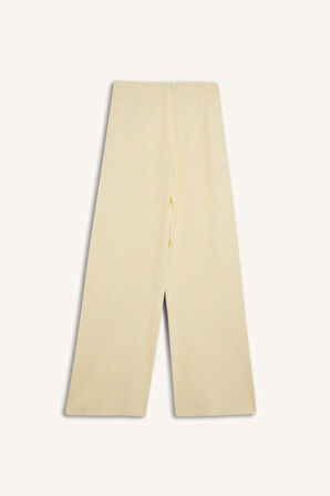 Coool Wide Leg Çizgili Normal Bel Keten Karışımlı Pantolon