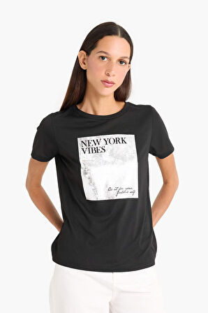 DeFacto Regular Fit Bisiklet Yaka Baskılı Kısa Kollu Tişört F5097AX25SMBK81