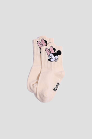 Kız Bebek Disney Mickey & Minnie Kaydırmaz Taban 3'lü Pamuklu Uzun Çorap