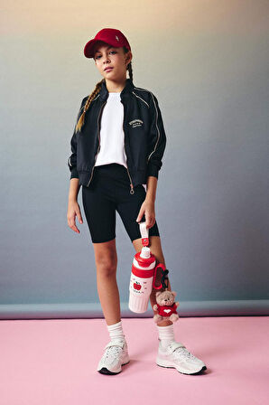 Kız Çocuk Baskılı Bisiklet Yaka Skuba Dalgıç Kumaş Fermuarlı Hırka