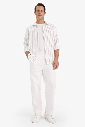 Regular Fit Polo Yaka Pamuklu Uzun Kollu Çizgili Gömlek