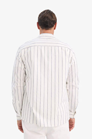 Regular Fit Polo Yaka Pamuklu Uzun Kollu Çizgili Gömlek