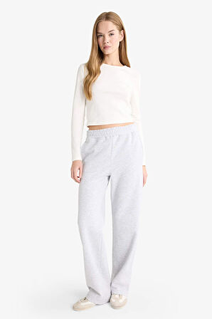 Straight Fit Basic Düz Cepli Yüksek Bel Eşofman Altı