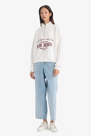 Oversize Geniş Kalıp Yarım Fermuarlı Baskılı Kalın Sweatshirt G5665AX25CWWT32