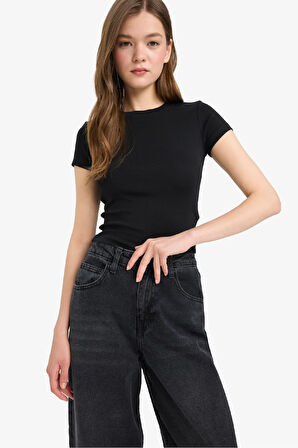 Coool Fitted Bisiklet Yaka Ribana Kısa Kollu Tişört