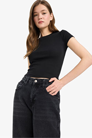 Coool Fitted Bisiklet Yaka Ribana Kısa Kollu Tişört