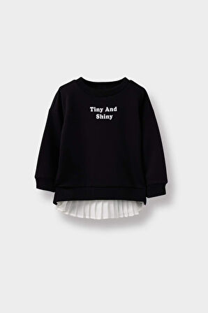Kız Bebek Bisiklet Yaka Baskılı İçi Yumuşak Tüylü Sweatshirt