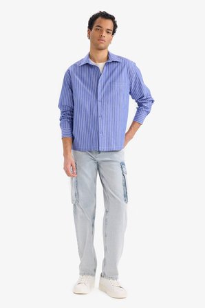 DeFacto Boxy Fit Çizgili Uzun Kollu Gömlek G6194AX25WNBE410