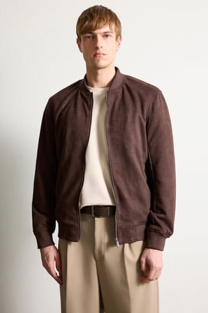 DeFacto Slim Fit Süet Kolej Yaka Fermuarlı Çift Cepli Mevsimlik Bomber Mont Ceket A3866AX26SPBN192