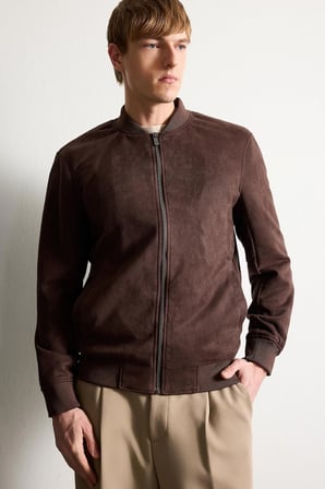 DeFacto Slim Fit Süet Kolej Yaka Fermuarlı Çift Cepli Mevsimlik Bomber Mont Ceket A3866AX26SPBN192