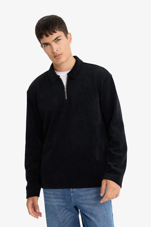 DeFacto Regular Fit Polo Yaka Yarım Fermuarlı Sweatshirt F2074AX25WNBK81