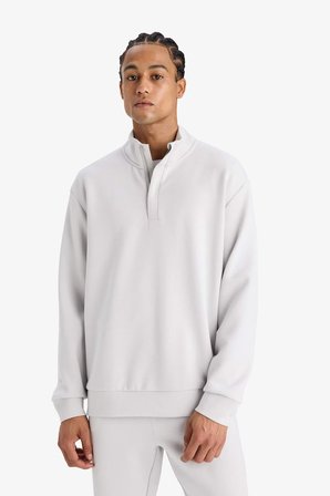 DeFacto Standart Fit Dik Yaka Yarım Fermuarlı Modal Sporcu Sweatshirt E9772AX25AUGR184