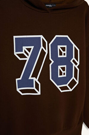 Coool Overshirt Fit Kapüşonlu Baskılı Kalın Kumaş Sweatshirt