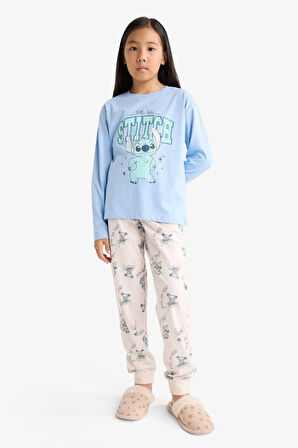 Kız Çocuk Disney Lilo & Stitch Pijama Takımı Uzun Kollu Üst Uzun Alt 