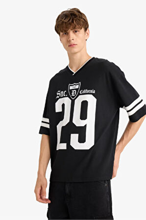 Loose Fit Bisiklet Yaka Baskılı Kısa Kollu Tişört