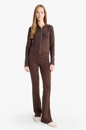 DeFacto Slim Fit Dar Kesim Kapüşonlu Modal Fermuarlı Sweatshirt F7651AX25AUBN581