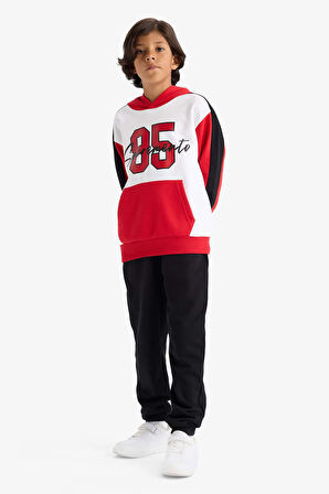 Erkek Çocuk 2'li Takım Kapüşonlu Baskılı Sweatshirt Eşofman Altı