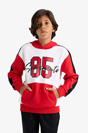 Erkek Çocuk 2'li Takım Kapüşonlu Baskılı Sweatshirt Eşofman Altı